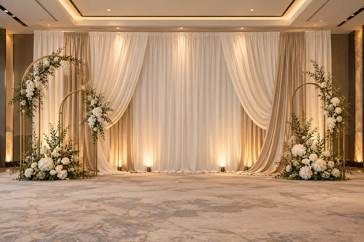 AI-generated indoor wedding concept; imagined room, not an actual photograph of Barceló Nasandhura